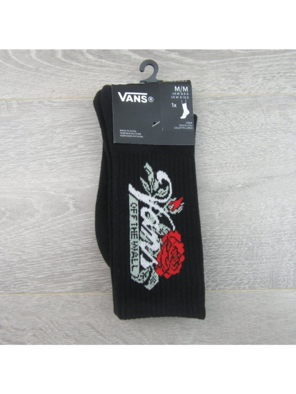 Vans Off The Wall Black Rose Crew Socks Unisex Size Medium (1 Pair) NEW - Picture 2 of 10